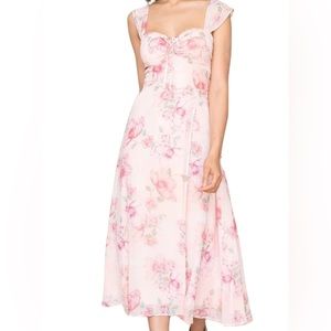 Yumi Kim Ariana Floral Midi A-Line Dress Lined Lovers Dream Pink Size Large NEW